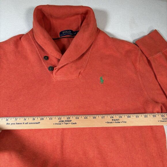 Polo Ralph Lauren Mens L Orange Cowl Neck Shawl Collar Sweater Sweatshirt Pony - Picture 8 of 9